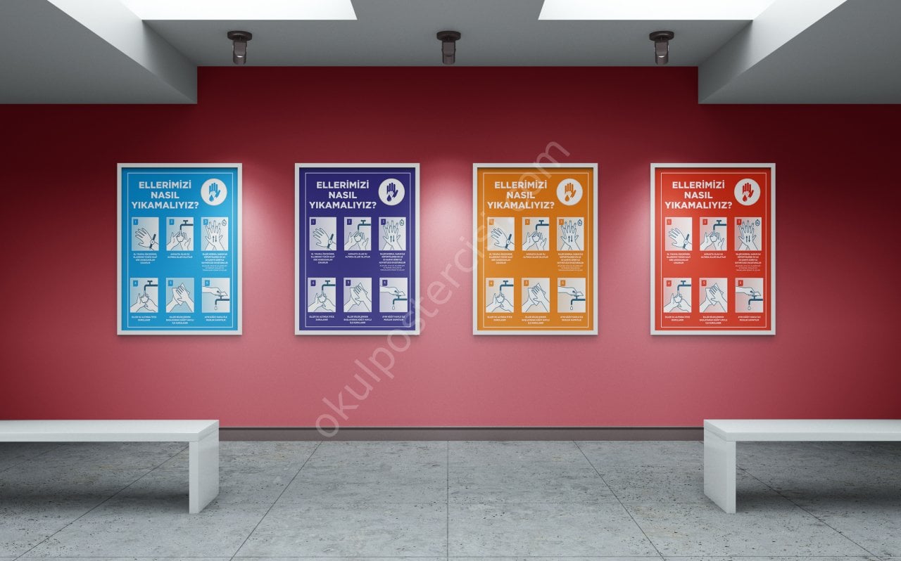 Ellerimizi Nasıl Yıkamalıyız Posteri Folyo-Forex - 35x50 - Kırmızı