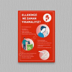 Ellerimizi Ne Zaman Yıkamalıyız Posteri Folyo-Forex - 35x50 - Kırmızı