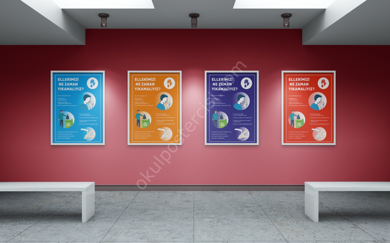 Ellerimizi Ne Zaman Yıkamalıyız Posteri Folyo-Forex - 35x50 - Kırmızı