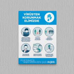 korona virüsten korunmak elimizde posteri Folyo-Forex - 35x50 - Kırmızı