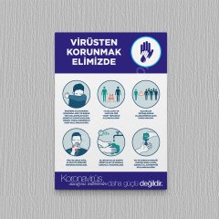 korona virüsten korunmak elimizde posteri Folyo-Forex - 35x50 - Kırmızı