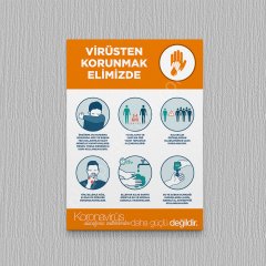 korona virüsten korunmak elimizde posteri Folyo-Forex - 35x50 - Kırmızı