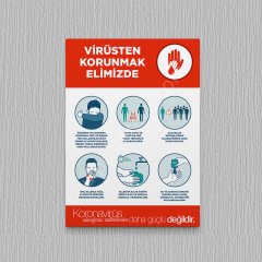 korona virüsten korunmak elimizde posteri Folyo-Forex - 35x50 - Kırmızı